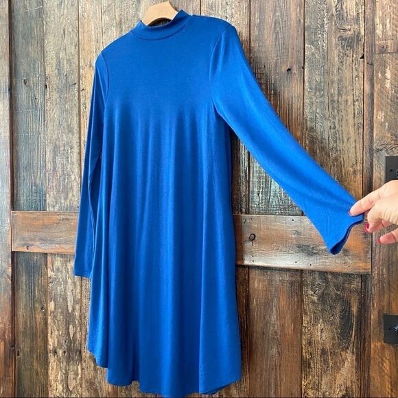 Zenna Premium Sz S Royal Blue Mock Neck Long Sleeve Swing Dress - Picture 6 of 10